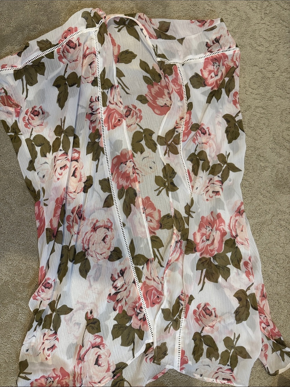 Band of Gypsies Pink Floral & Olive Sheer top